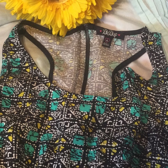 Bebop Black Blue Multicolor Fit & Flare T-back Dress - Picture 7 of 12